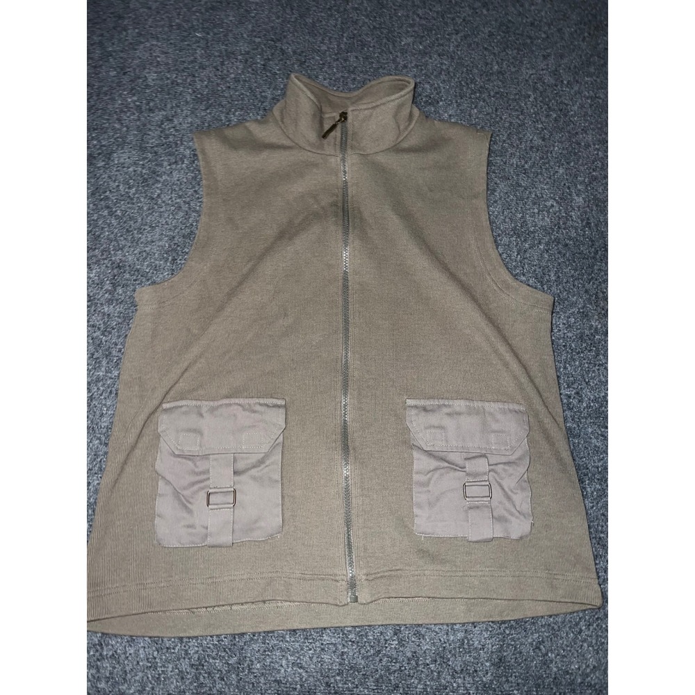 City Elements by Lee Mens Large Brown Ribbed Full Zip Cargo Utility Vest